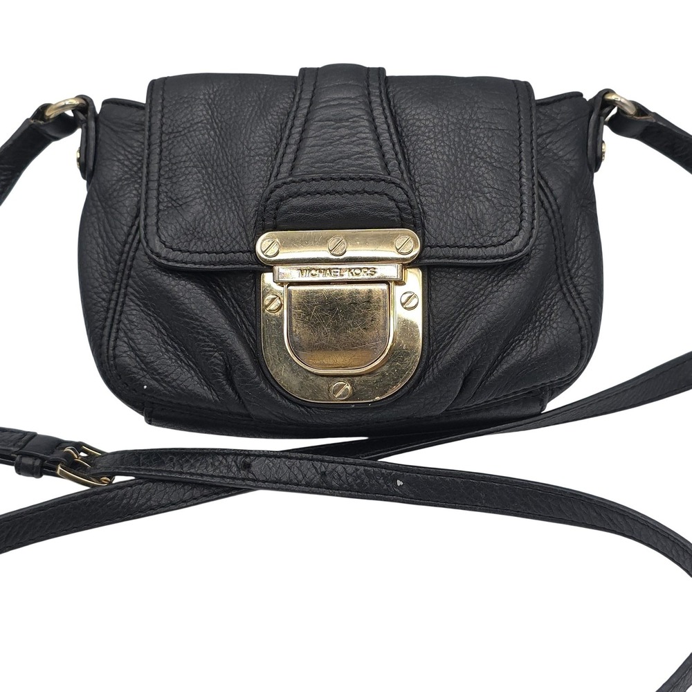Michael Kors Black Leather Crossbody Bag with Gold Hardware